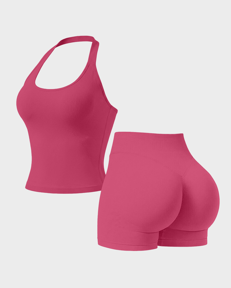 Women's Halter Top & Sports Shorts 2 Piece Yoga Gym Set