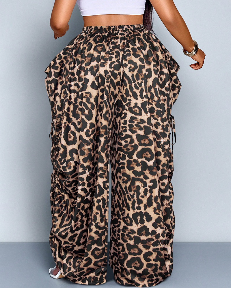 Women's Loose Fit Wide Leg Drawstring Pants Woven Plain