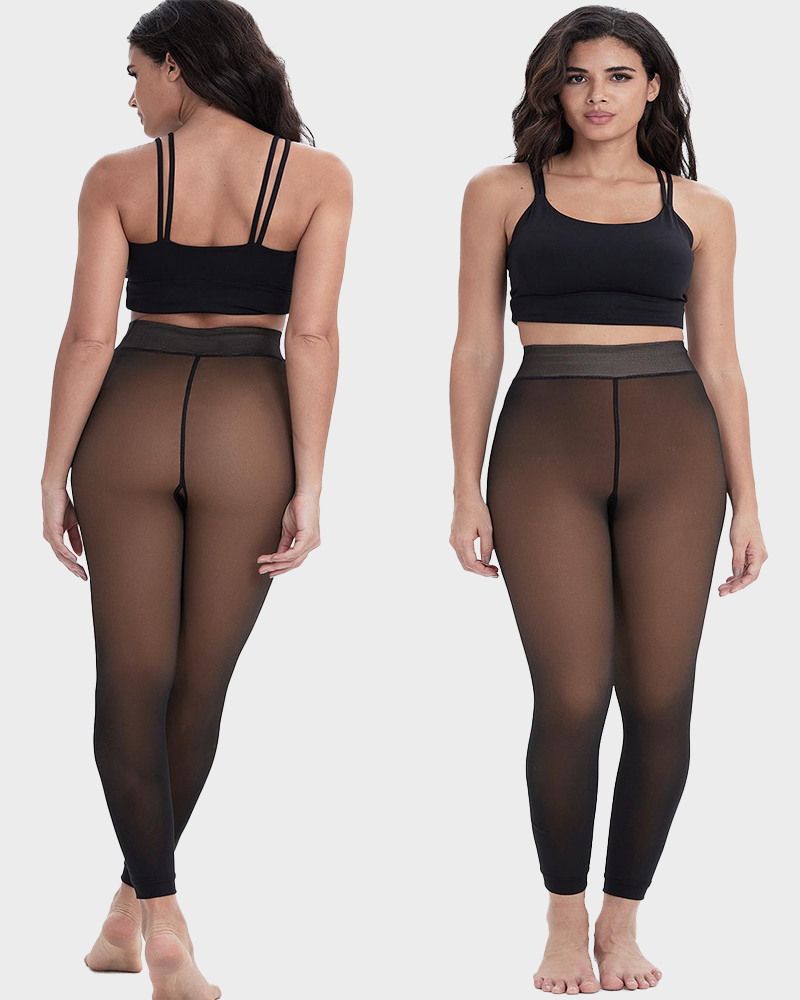 Women's Fleece Lined Fake Sheer Tights Warm High Stretch Winter Leggings