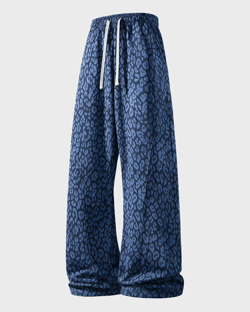 Leopard Print Casual Sweatpants Side Pockets