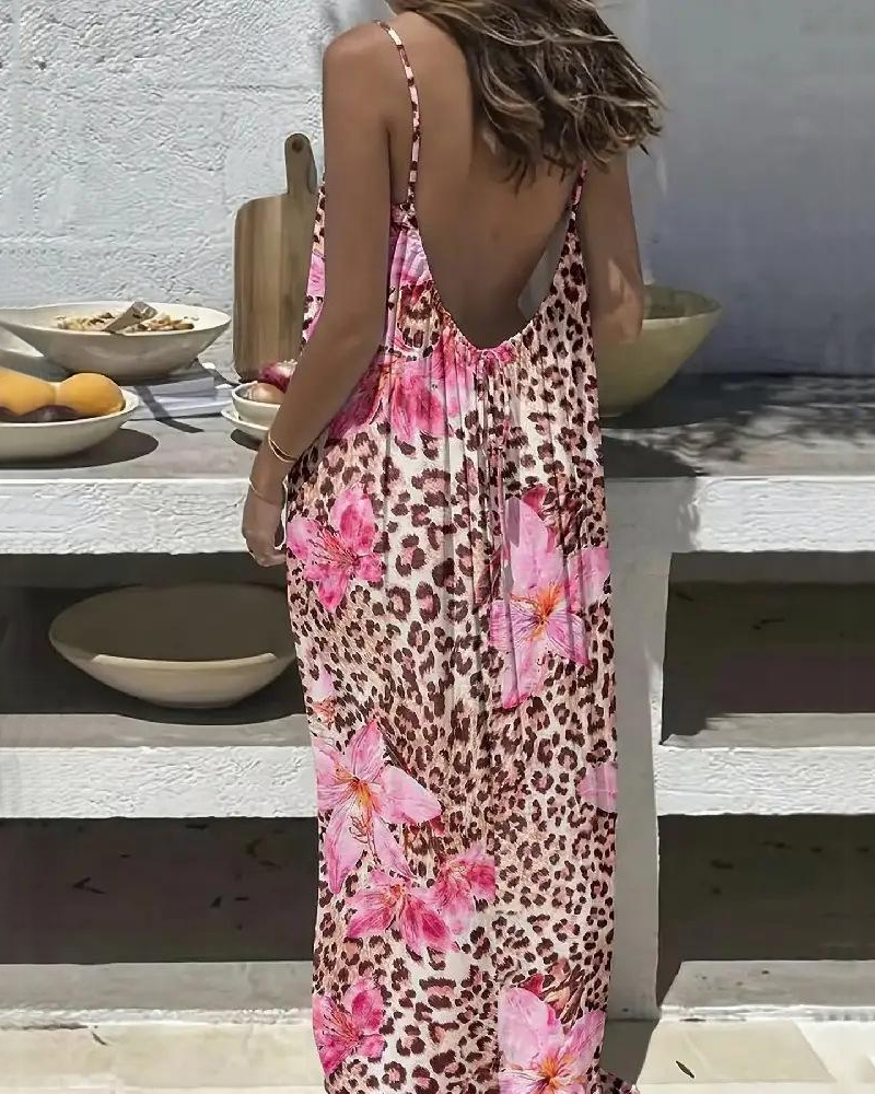 Bohemian Spaghetti Strap Halter Backless Maxi Dress Sleeveless Casual Dress