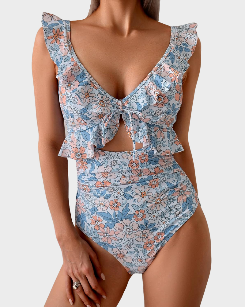 Women’s Tummy Control One Piece – Ruffle V Neck Ruched Slimming Swimsuit