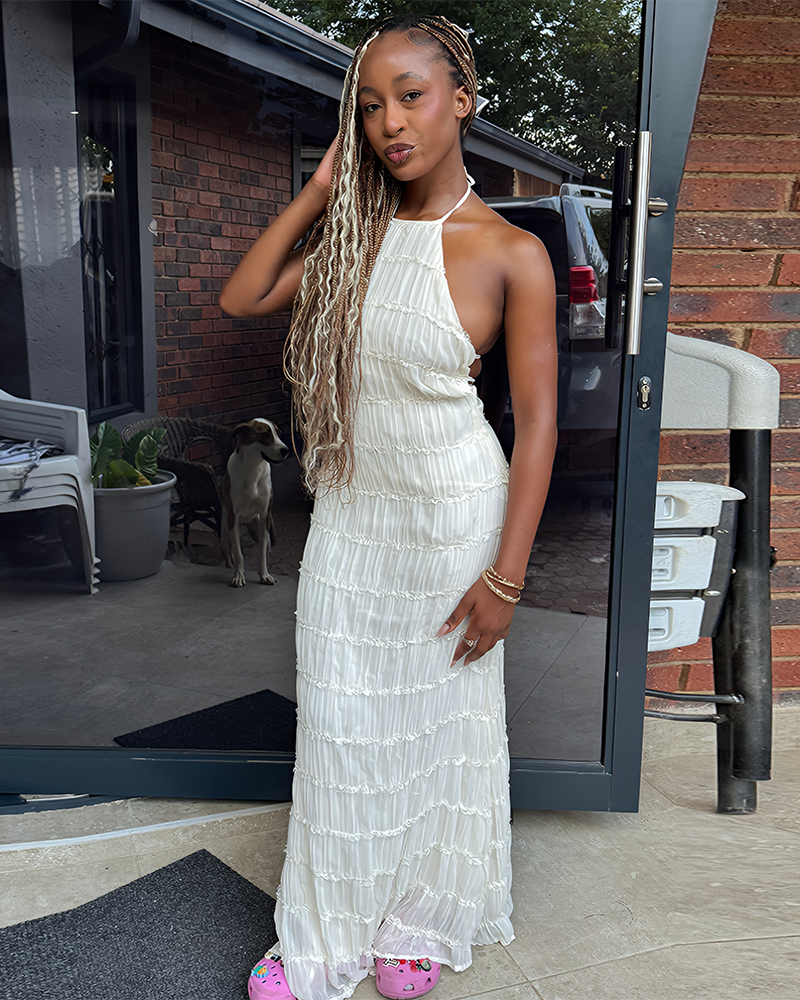 Women's Solid Ruched Bodycon Sleeveless Backless Long Dress
