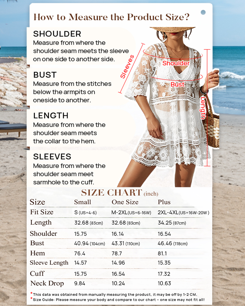 Women's V-Neck Lace Bathing Suit Cover Up Loose Swimwear Beach Dress