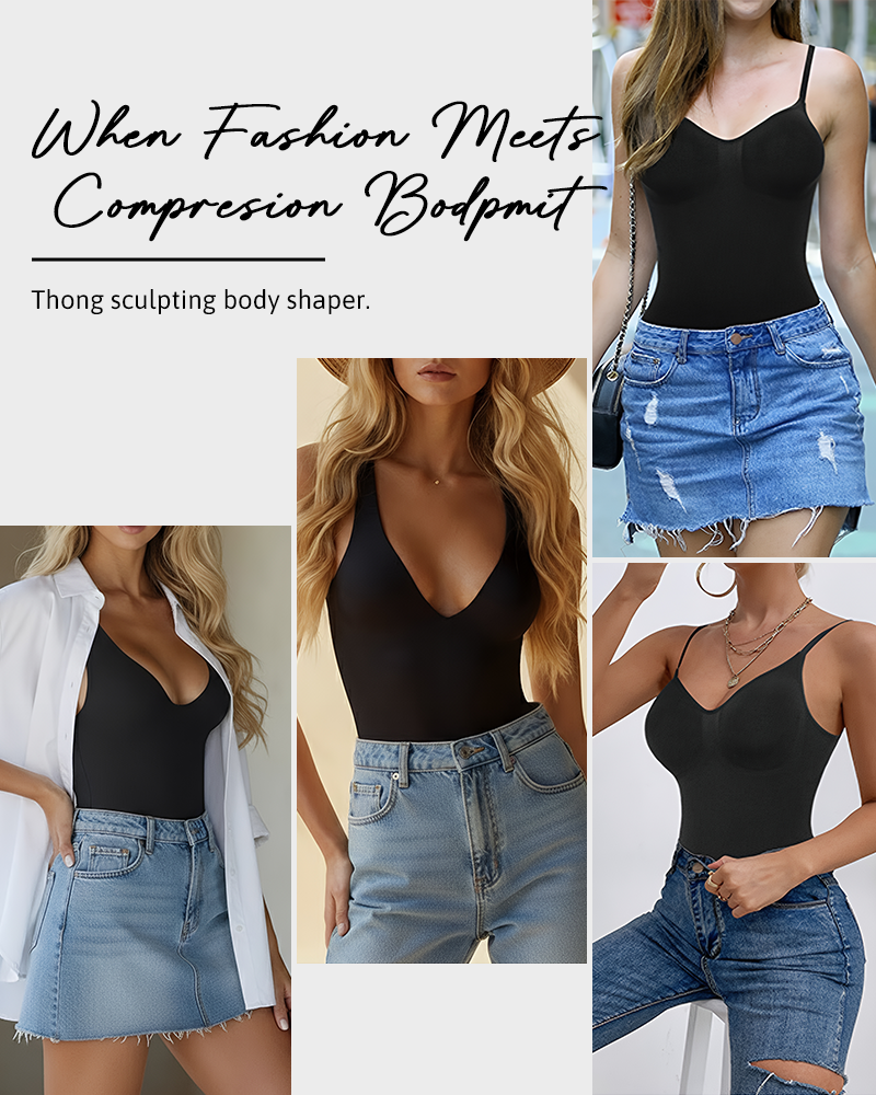 Seamless Wireless Plunge V Neck Tummy Control Backless Thong Bodysuit
