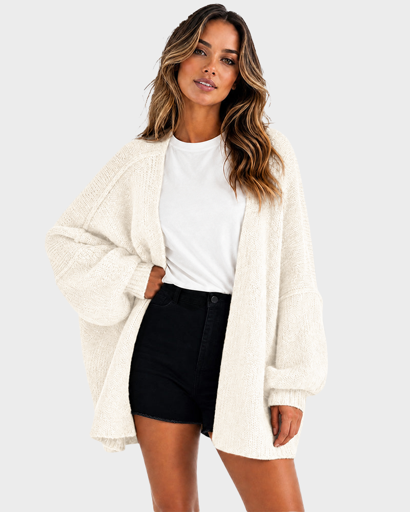 Lightweight Oversized Lantern Sleeve Sweater Open Front Knit Cardigan