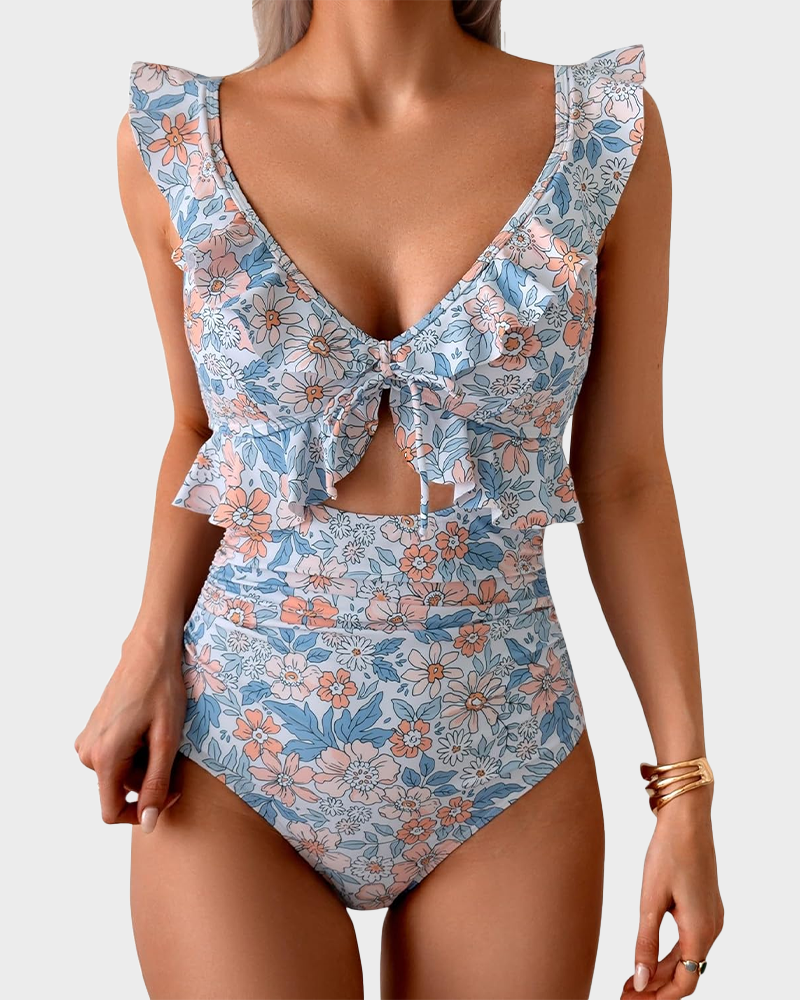 Women’s Tummy Control One Piece – Ruffle V Neck Ruched Slimming Swimsuit