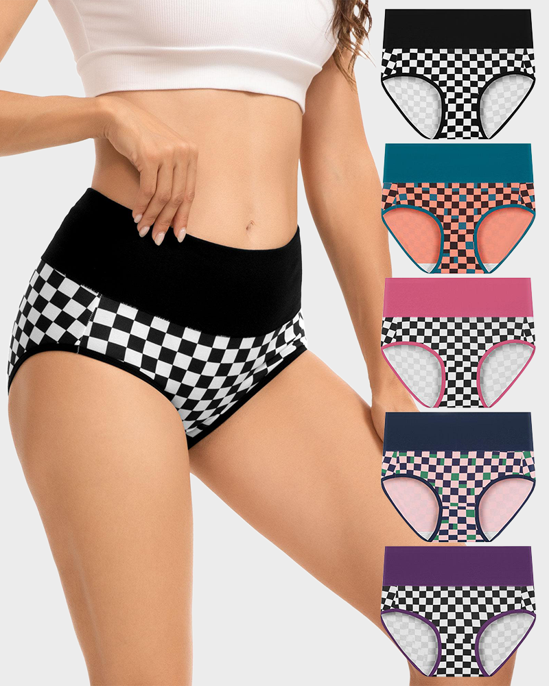 High Waisted Cotton Panties 5 Pack Soft Breathable Stretchy Briefs