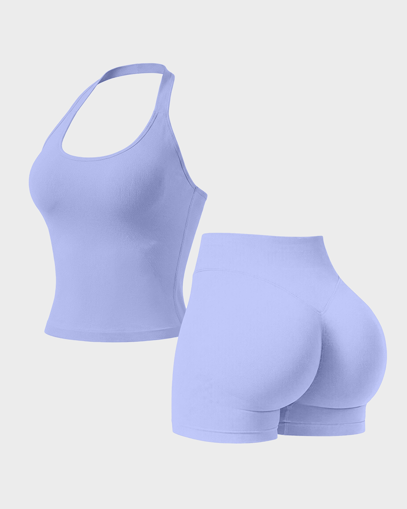 Women's Halter Top & Sports Shorts 2 Piece Yoga Gym Set
