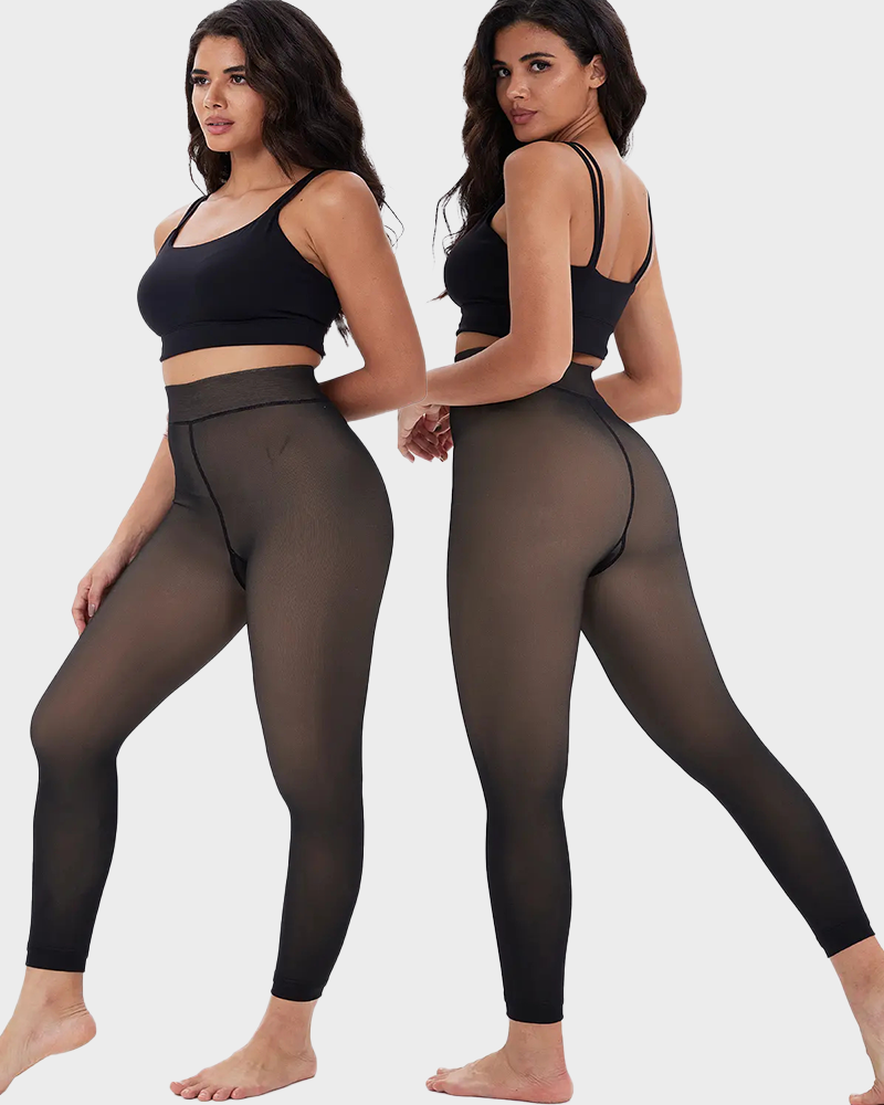 Women's Fleece Lined Fake Sheer Tights Warm High Stretch Winter Leggings