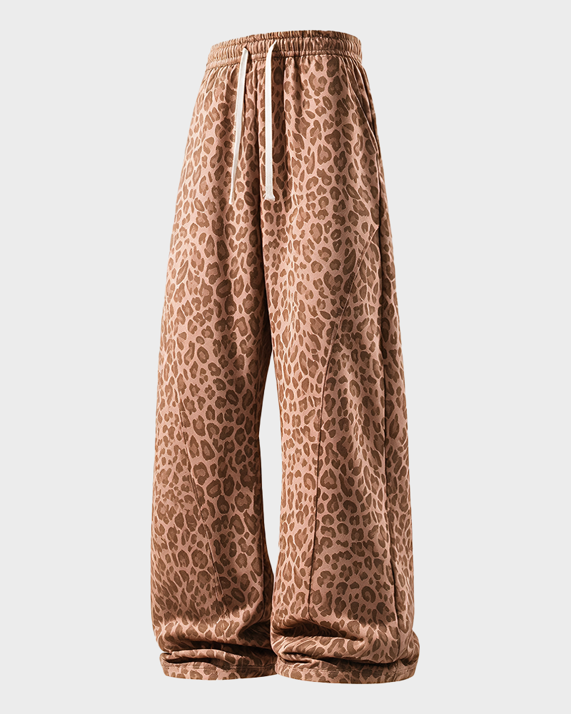 Leopard Print Casual Sweatpants Side Pockets