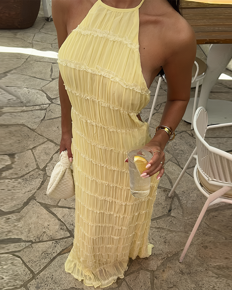 Women's Solid Ruched Bodycon Sleeveless Backless Long Dress