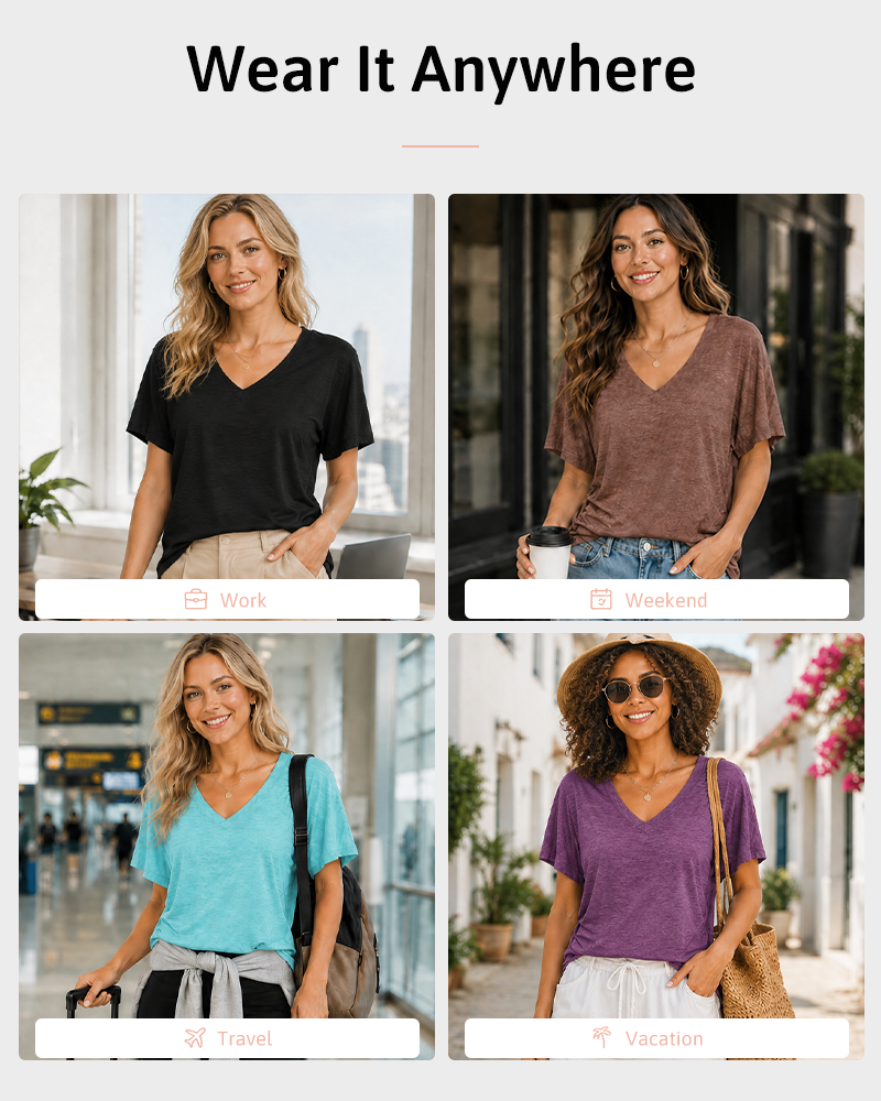 Soft V-Neck Dolman Loose Fit T-Shirt with Side Ruching