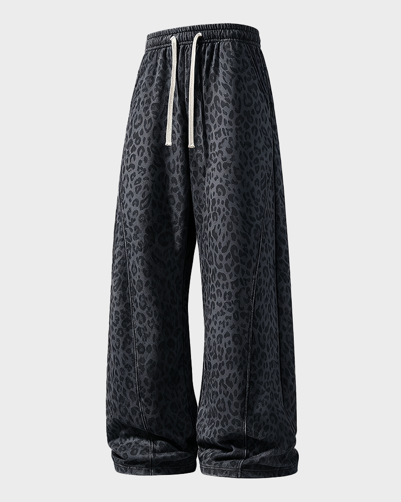 Leopard Print Casual Sweatpants Side Pockets