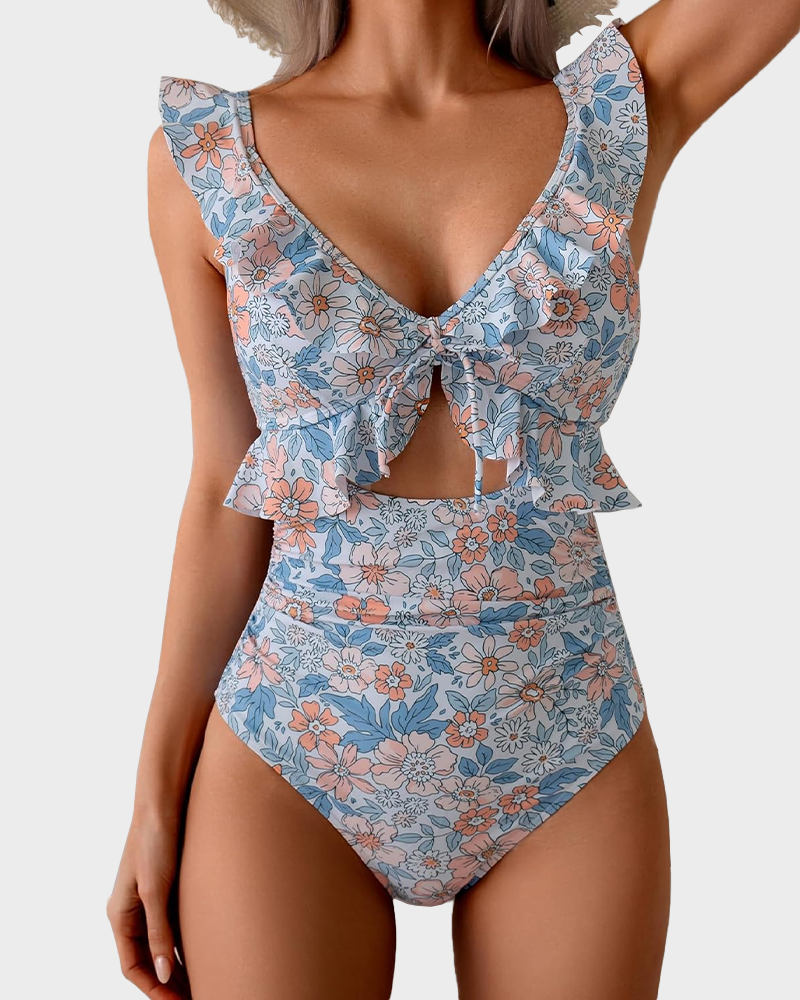 Women’s Tummy Control One Piece – Ruffle V Neck Ruched Slimming Swimsuit