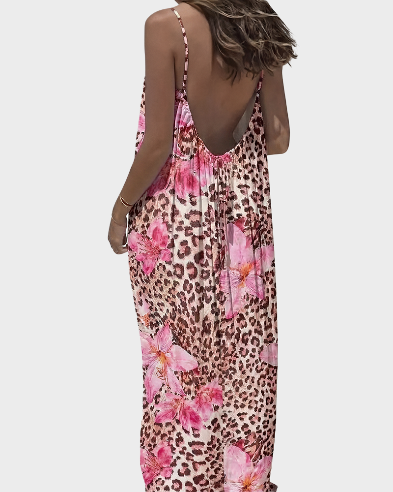Bohemian Spaghetti Strap Halter Backless Maxi Dress Sleeveless Casual Dress