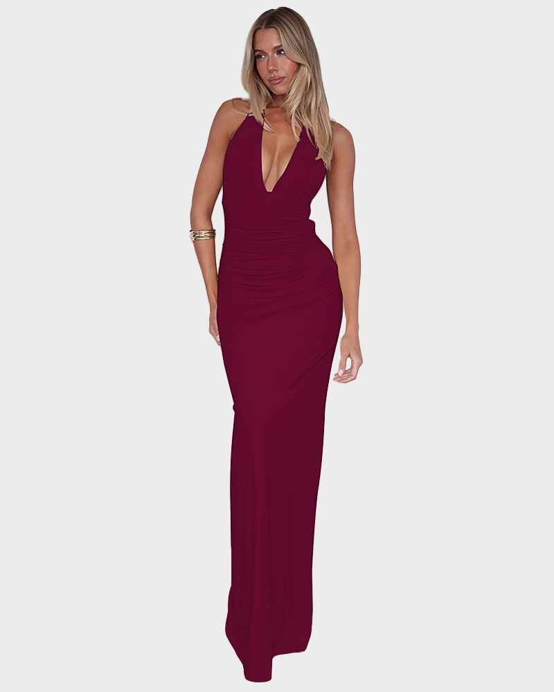 Solid Backless Halter Mini Dress Sexy Party Summer Club Dress