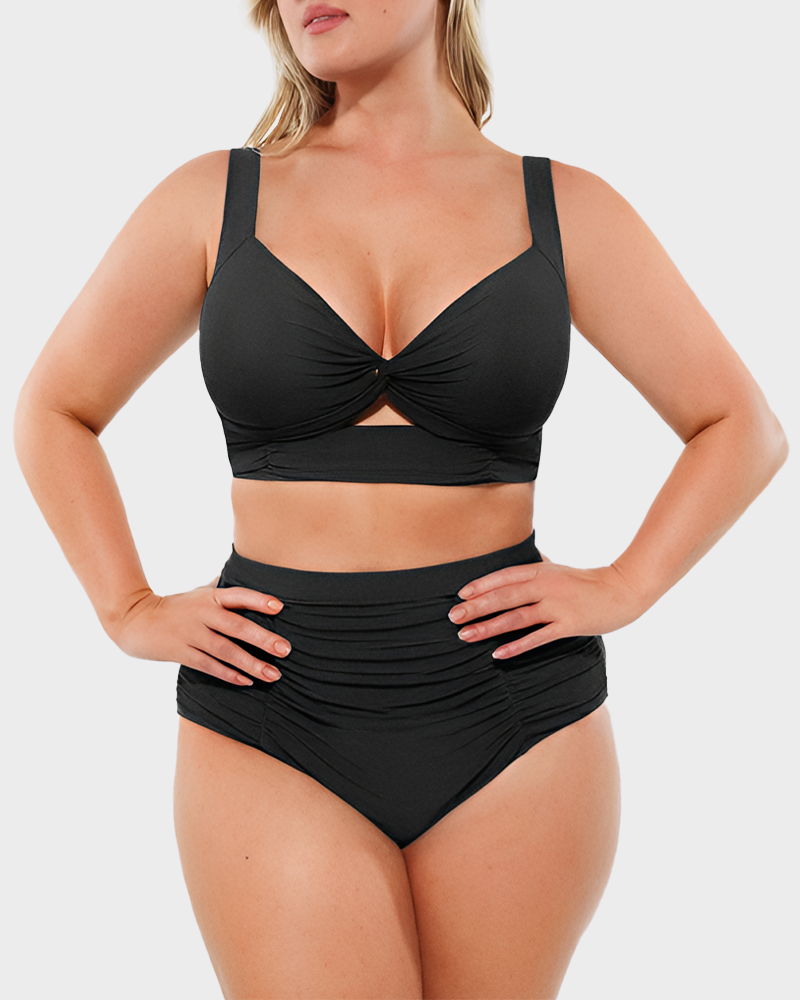 Twist-Front Bikini Top & High-Waisted Bottom Set