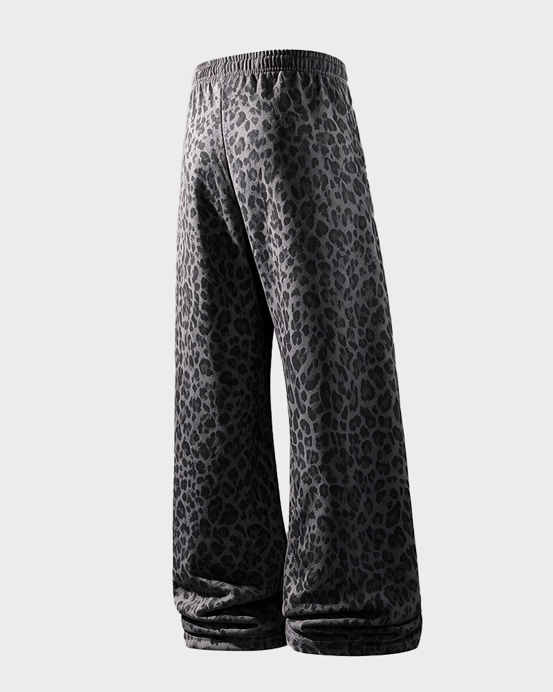 Leopard Print Casual Sweatpants Side Pockets