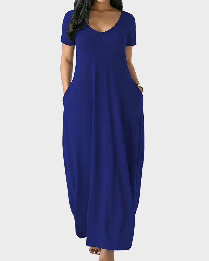 Fitted Short Sleeve Pocket Soft Loungewear Sleepwear Dress