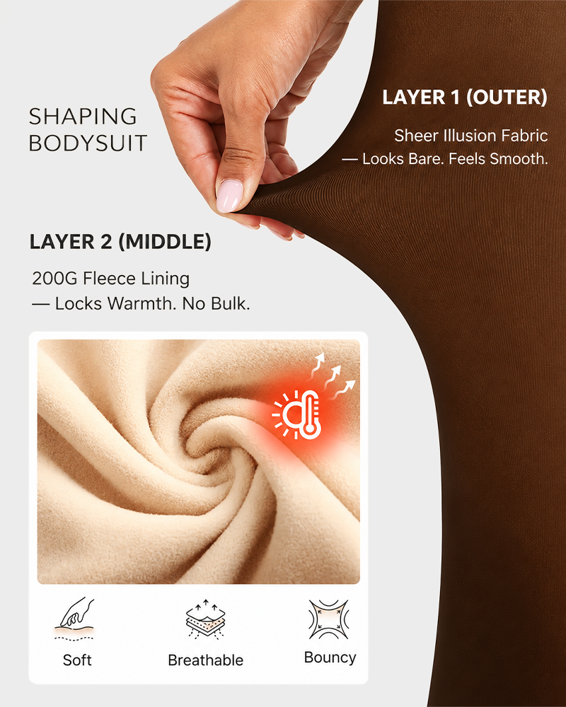 Sheer Panel Fleece Lined Tights Warm Tummy Control Bodysuit