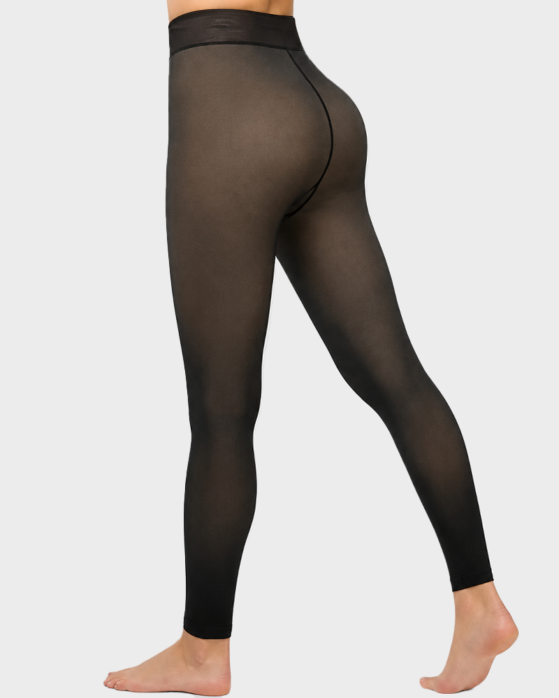 Women's Fleece Lined Fake Sheer Tights Warm High Stretch Winter Leggings