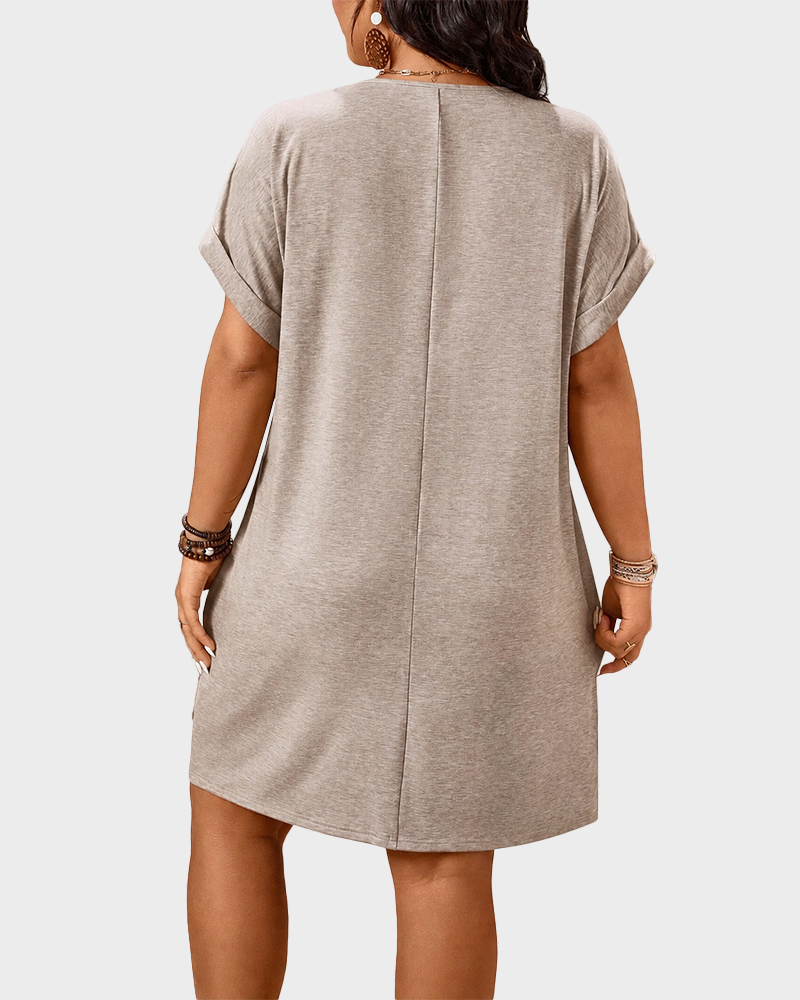 Plus Size Women's Loose V Neck Batwing Sleeve T Shirt Dress