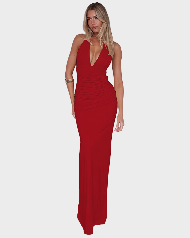 Solid Backless Halter Mini Dress Sexy Party Summer Club Dress