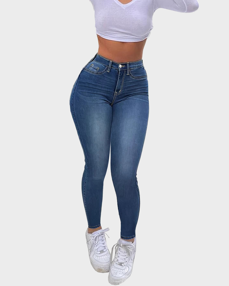 Casual High Waist Slim Fit Long Button Fly Plain Unlined All Season Pants