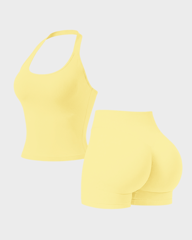 Women's Halter Top & Sports Shorts 2 Piece Yoga Gym Set