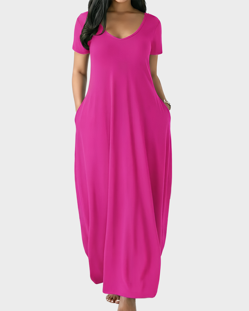 Fitted Short Sleeve Pocket Soft Loungewear Sleepwear Dress