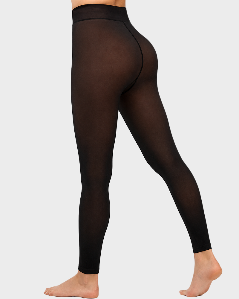 Women's Fleece Lined Fake Sheer Tights Warm High Stretch Winter Leggings