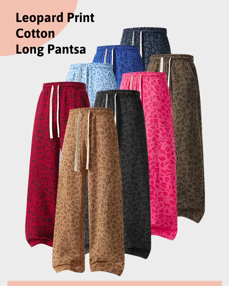 Leopard Print Casual Sweatpants Side Pockets