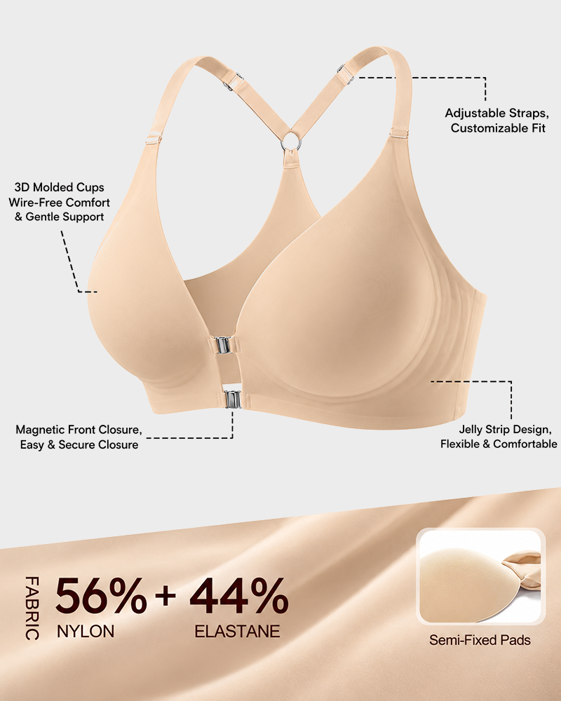 Womens Front Closure Elastic Bralette Easy On Off Light Support Deep V Bra