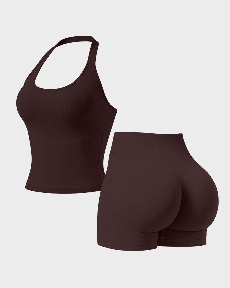 Women's Halter Top & Sports Shorts 2 Piece Yoga Gym Set
