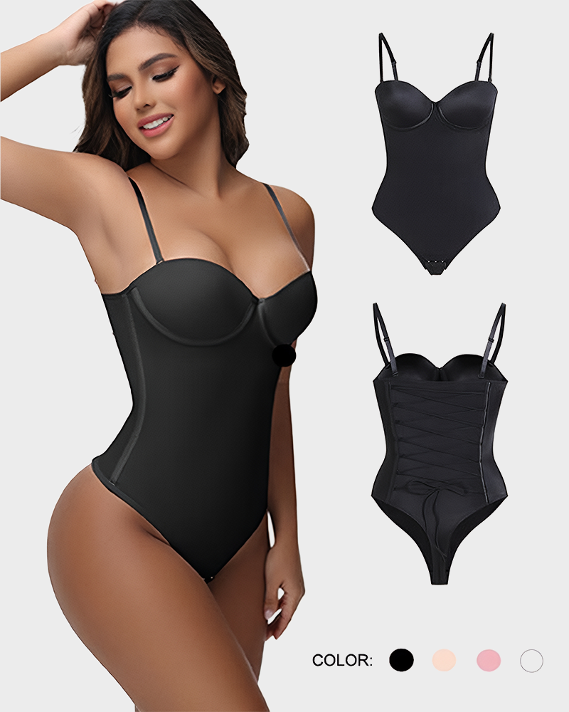 Large Cup Strapless Back Tie Sleeveless Pleated Stretch Corset Bodysuit