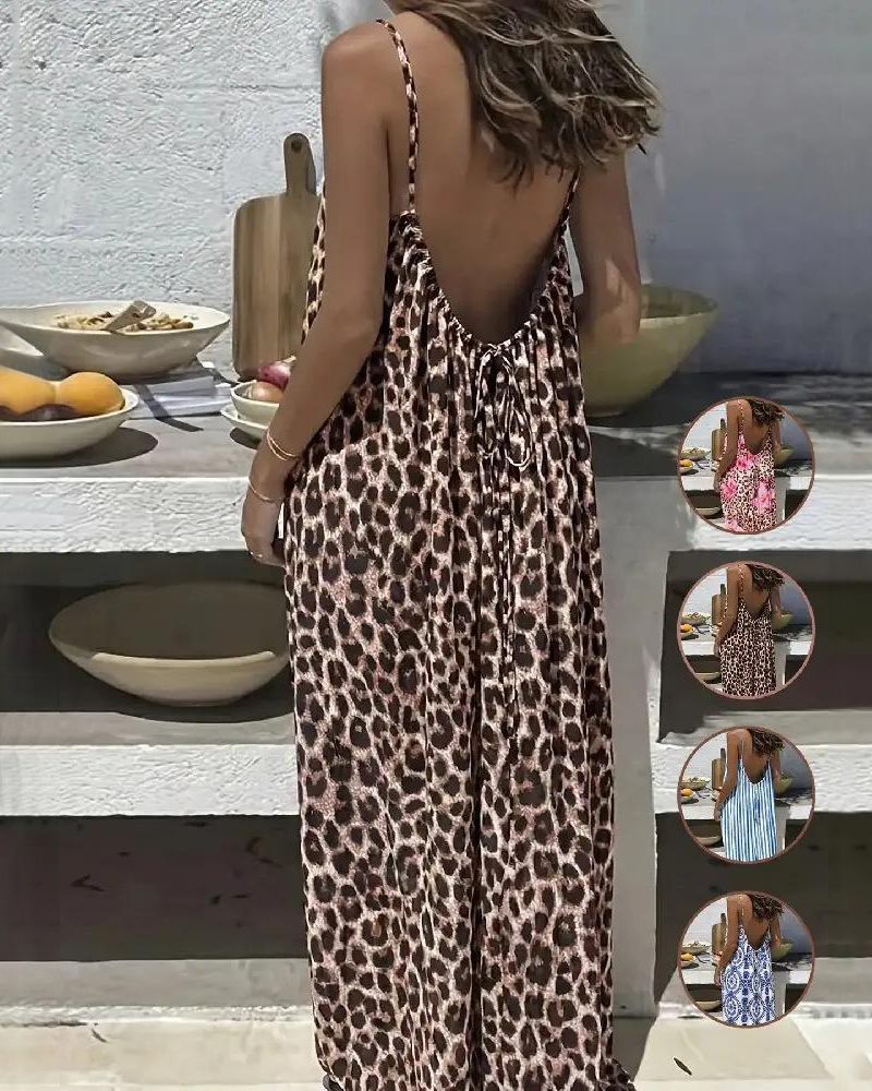 Bohemian Spaghetti Strap Halter Backless Maxi Dress Sleeveless Casual Dress