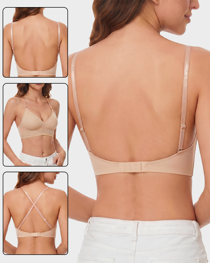 Seamless Invisible Low Back Lightly Lined Demi Backless Bra