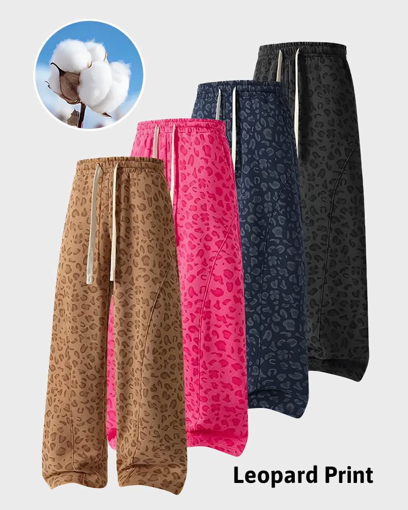 Leopard Print Casual Sweatpants Side Pockets