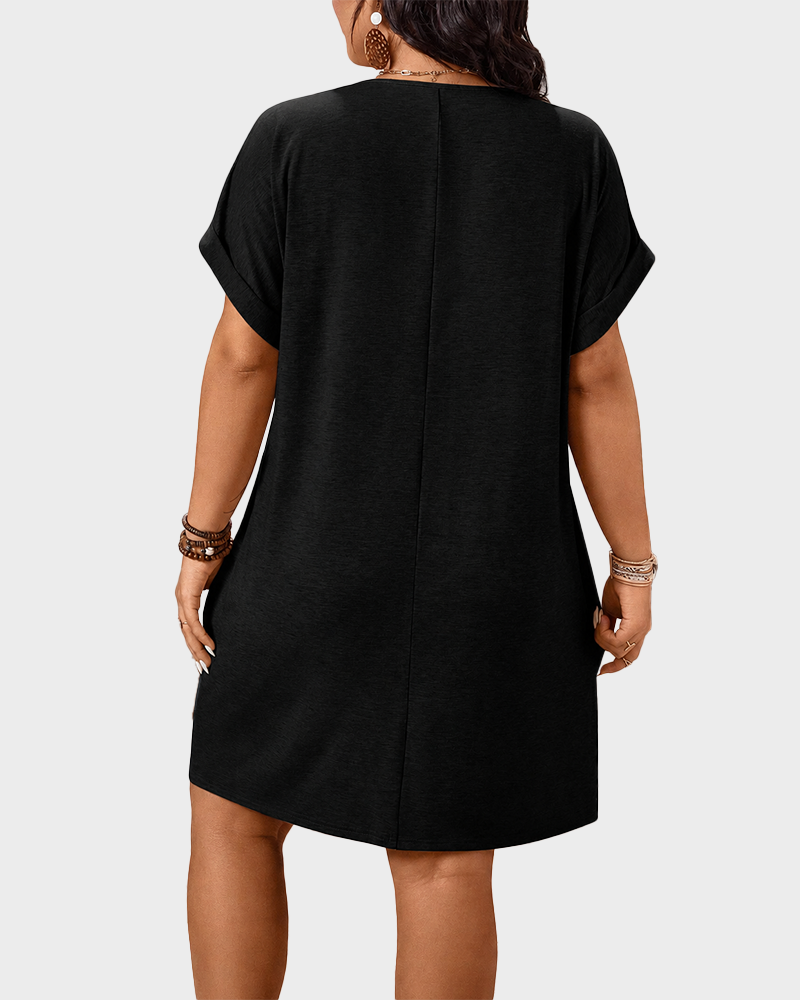 Plus Size Women's Loose V Neck Batwing Sleeve T Shirt Dress