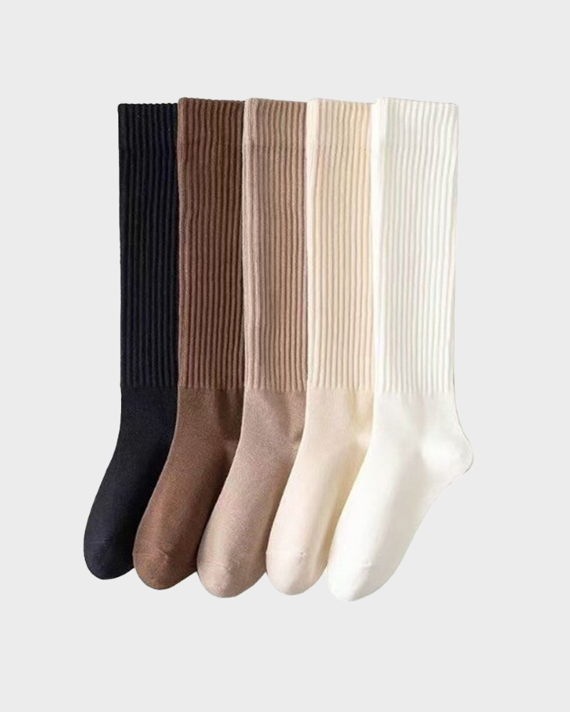 Women's 5 Pair Thick Slim Fit Calf Boot Socks with Side Stripes Fall Winter