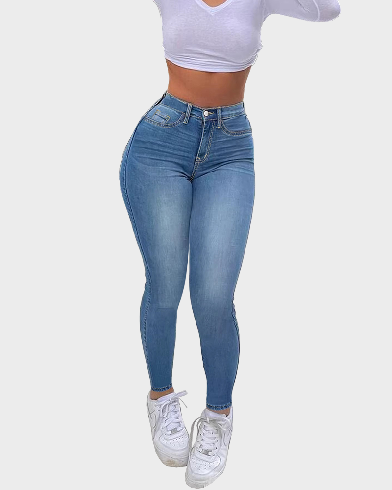 Casual High Waist Slim Fit Long Button Fly Plain Unlined All Season Pants