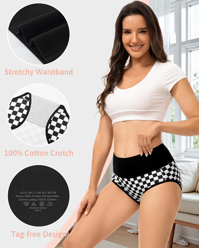 High Waisted Cotton Panties 5 Pack Soft Breathable Stretchy Briefs