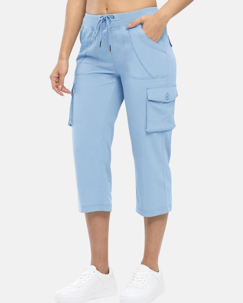 Lightweight 6 Pocket Quick Dry Cargo Capri Pants Loose Hiking Outdoor Bottoms