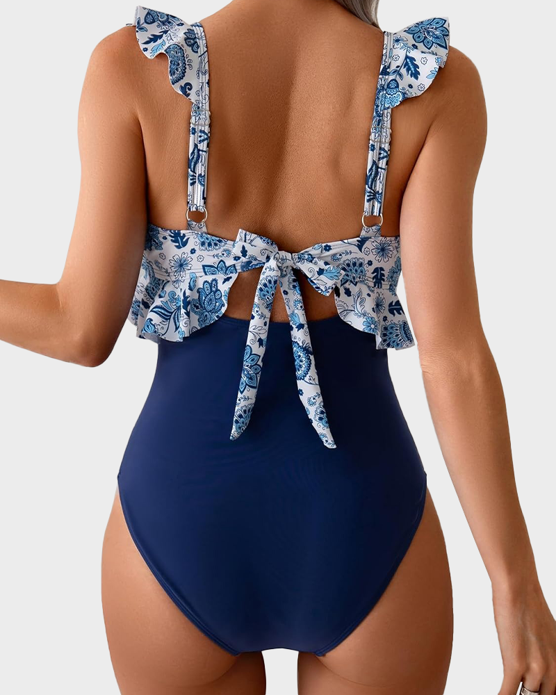 Women’s Tummy Control One Piece – Ruffle V Neck Ruched Slimming Swimsuit