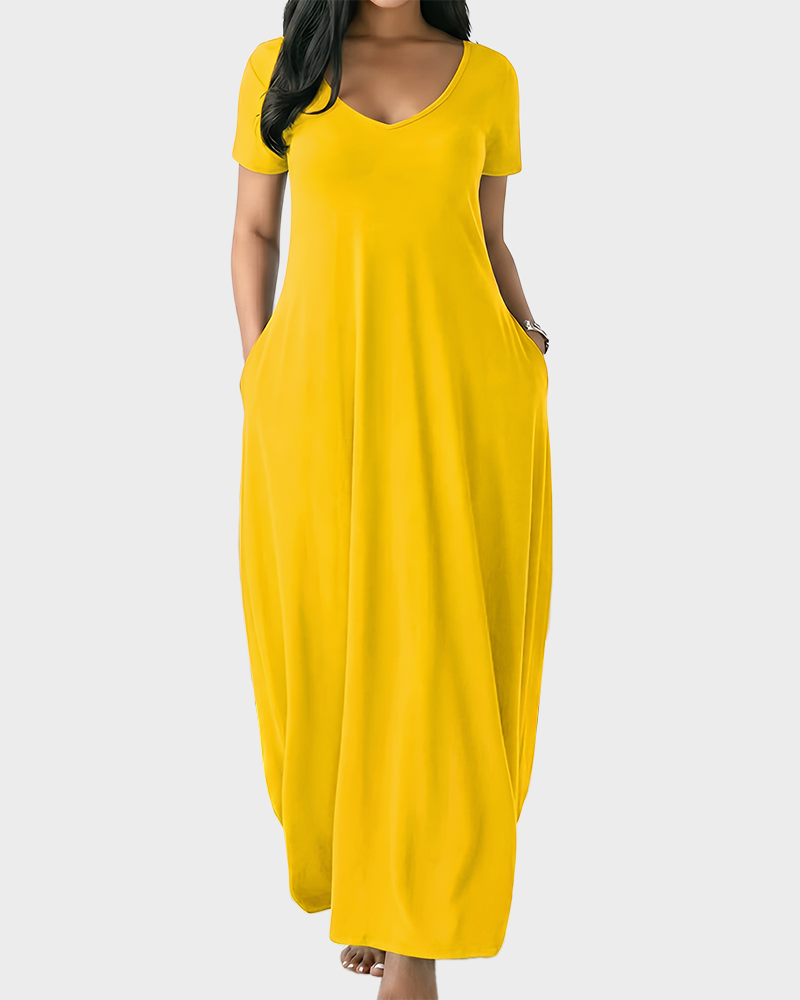 Fitted Short Sleeve Pocket Soft Loungewear Sleepwear Dress