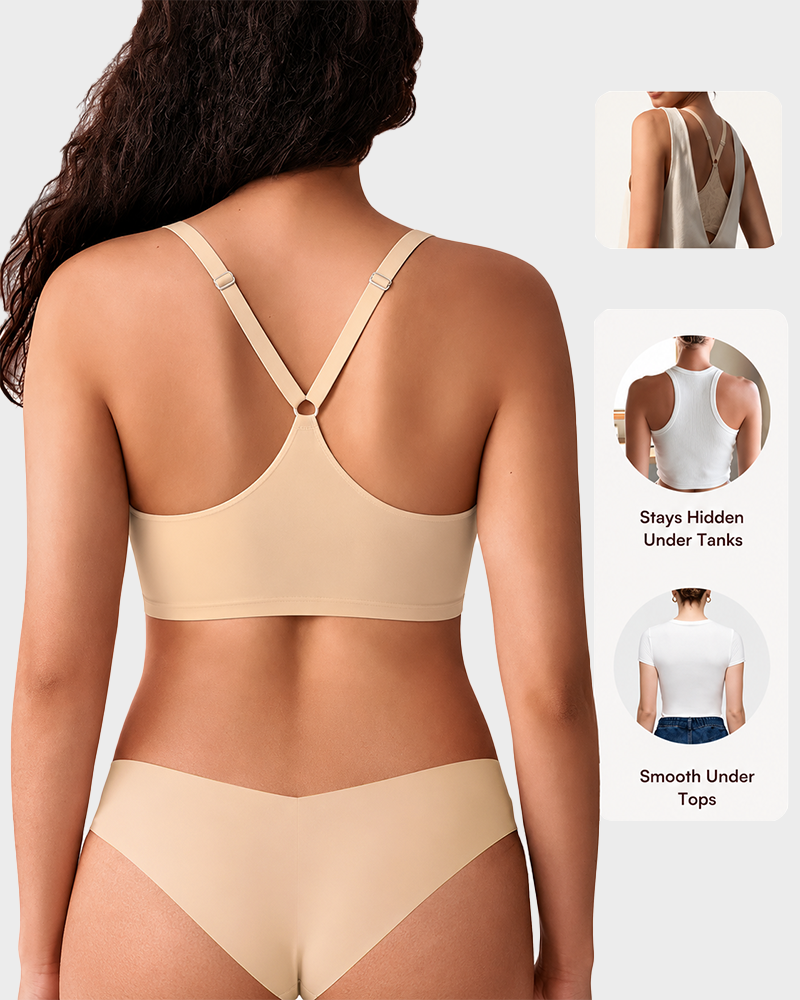 Womens Front Closure Elastic Bralette Easy On Off Light Support Deep V Bra