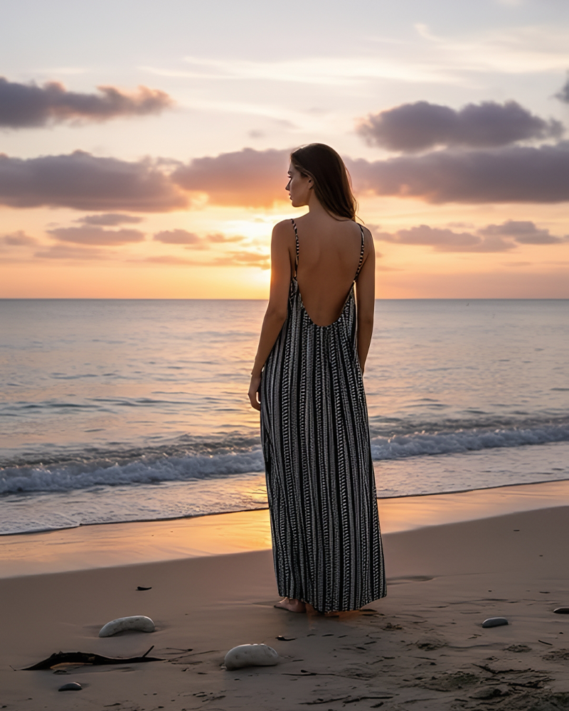 Bohemian Spaghetti Strap Halter Backless Maxi Dress Sleeveless Casual Dress