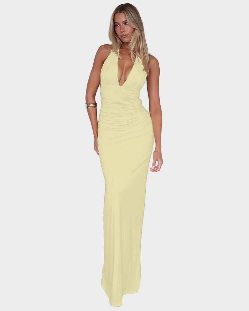 Solid Backless Halter Mini Dress Sexy Party Summer Club Dress