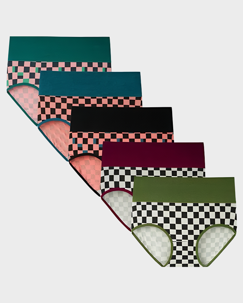 High Waisted Cotton Panties 5 Pack Soft Breathable Stretchy Briefs